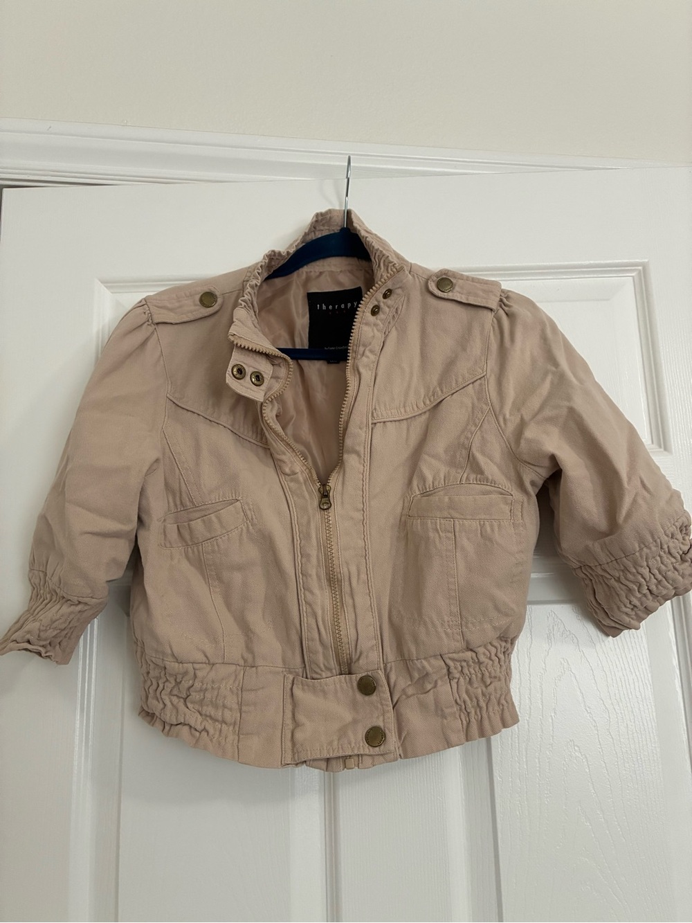 Therapy Tan Cropped Utility Jean Jacket
